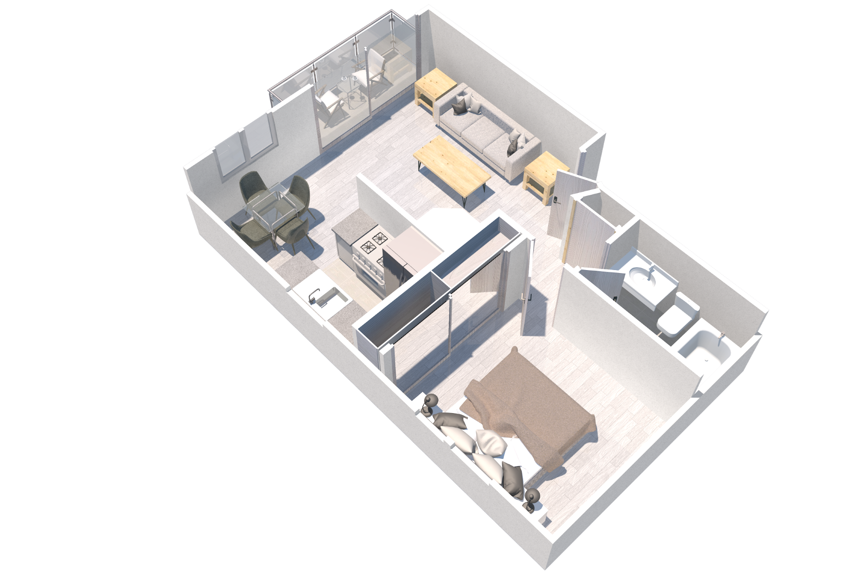 Floor plan for 1 bed, 1 bath, 675 sqft